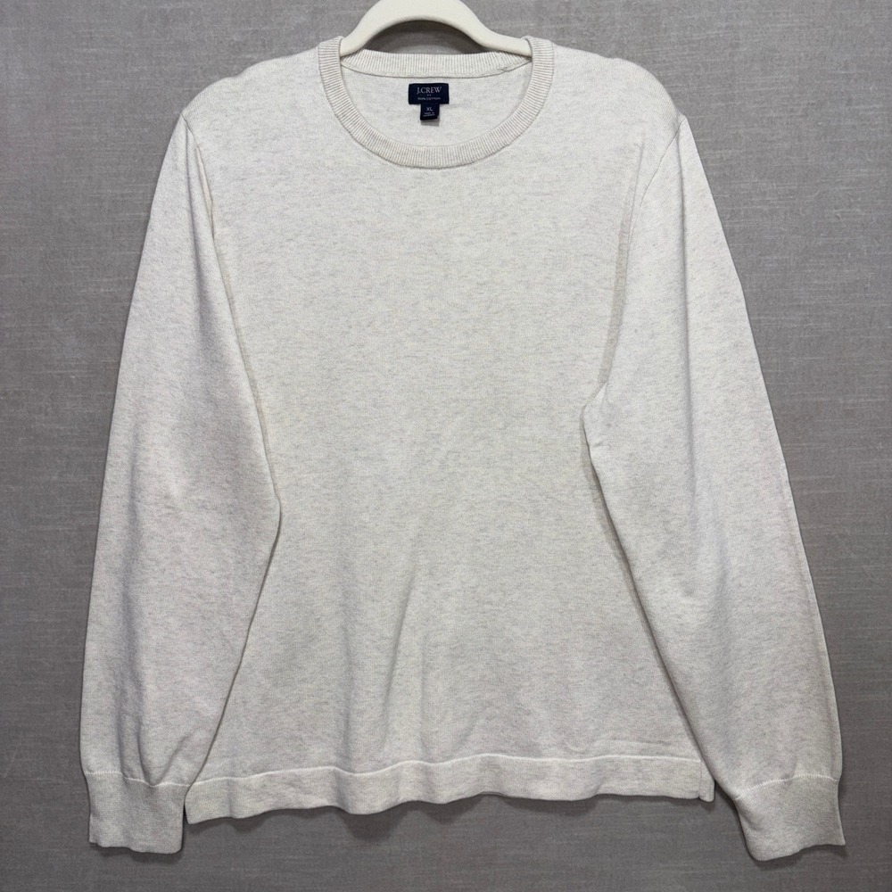 J Crew Crewneck Cotton Sweater XL Heathered Oatmeal‎ Long Sleeve Elevated Basics
